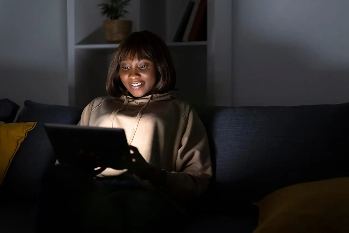 Woman attending online tech event