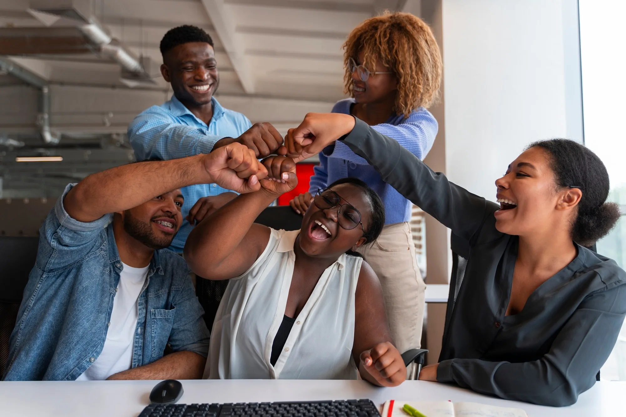 Team collaborating in a modern office