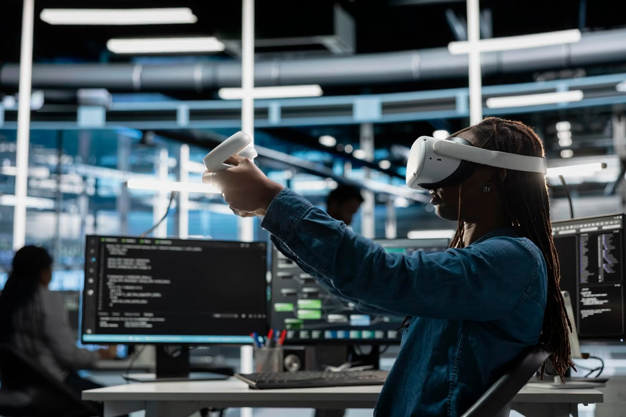 Developer using VR and AI technology